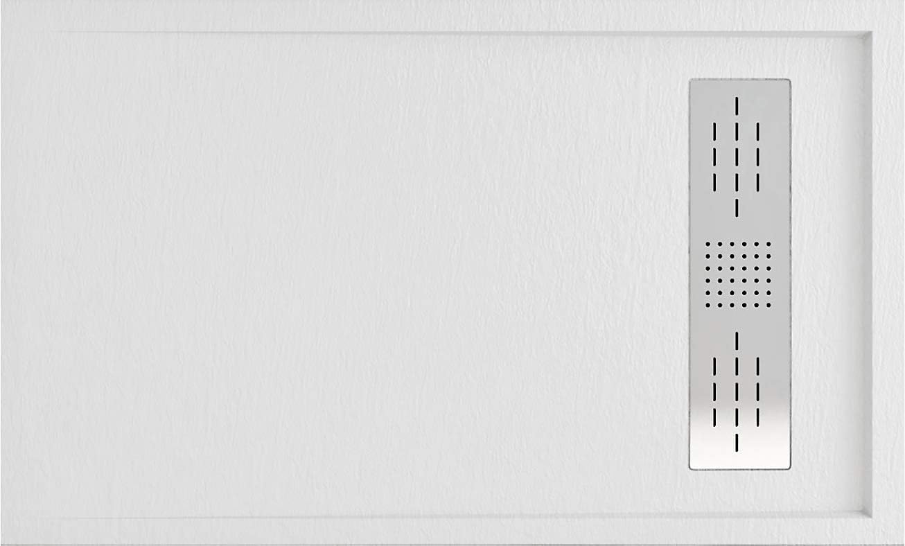 Plato de Ducha Resina Textura Pizarra Enmarcado - Carga Mineral y Gel Coat - Blanco - 140x80