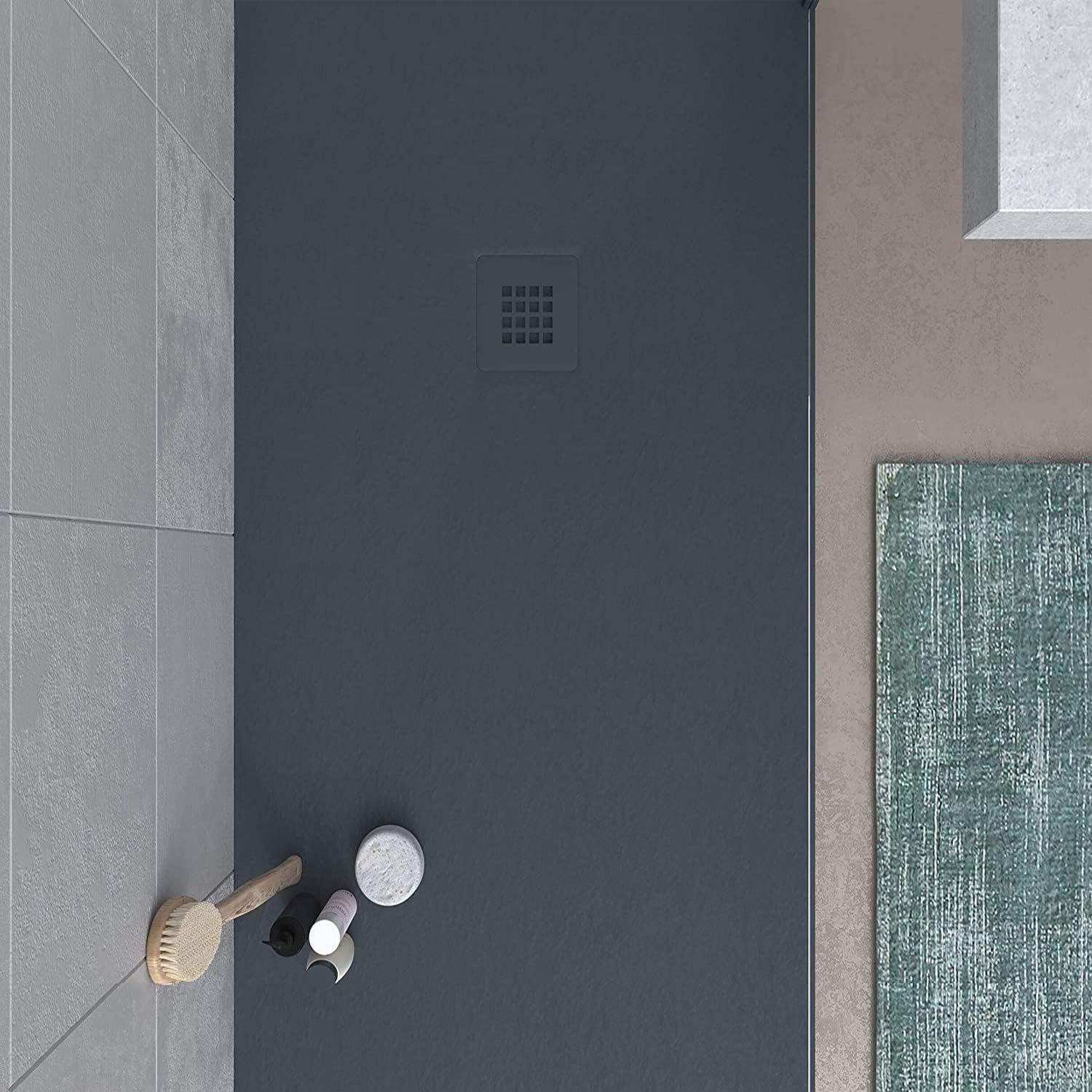 VAROBATH Plato de ducha Resina MYSTONE Grafito - Carga Mineral - Textura pizarra - Antideslizante - Fabricado en España - 70x150