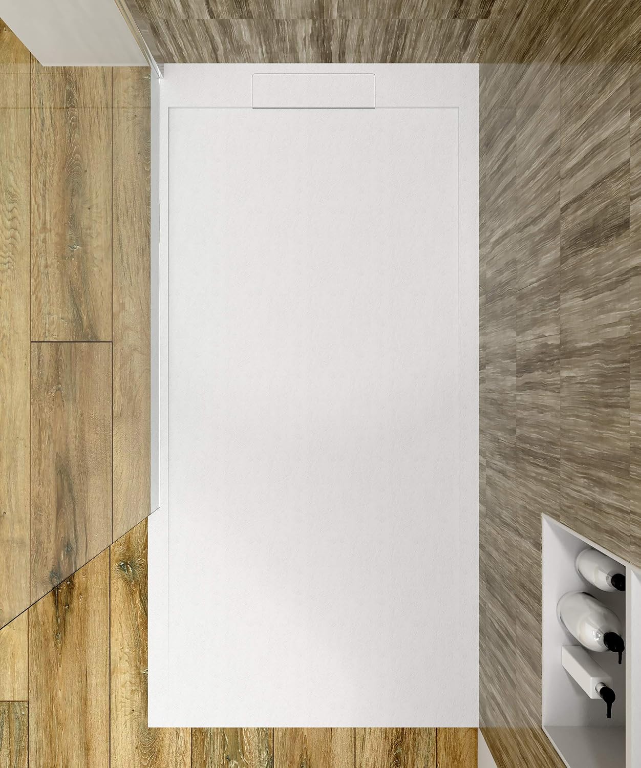 VAROBATH Plato de ducha Resina SYSTEM - Carga Mineral - Textura pizarra - Antideslizante - Fabricado en España - 80x120 - Blanco