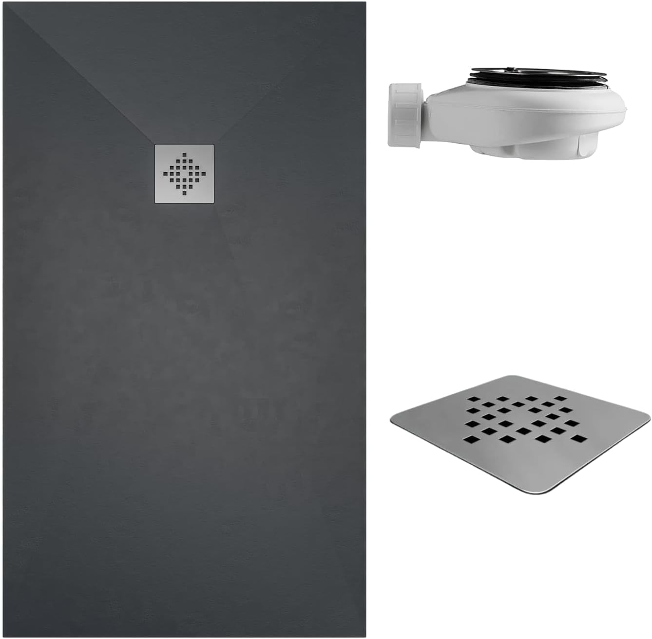 SOULBATH Plato de Ducha Resina - Gel Coat - Textura Pizarra - Antideslizante - Antracita - 70x70 - Extraplano 3cm