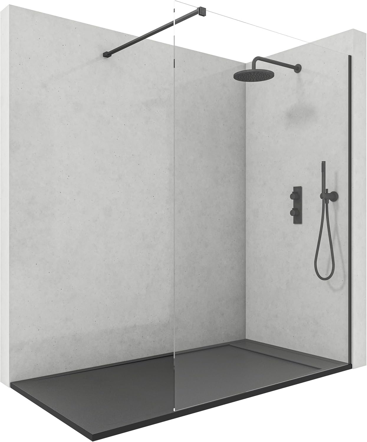 NEBADOON Mampara Ducha Fija - Cristal Templado 8 mm - Transparente con Tratamiento Antical - Negro Mate - 73 a 75 cm x 200 cm